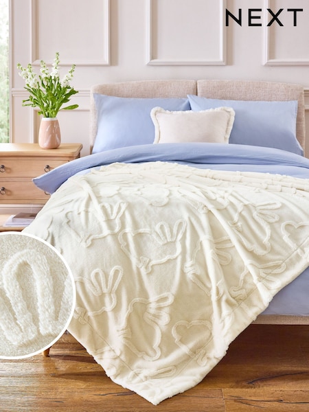 Natural Faux Fur Bunny Throw (E94836) | £32 - £42