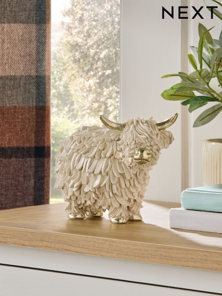 Cream/Gold Hamish the Highland Cow Ornament (E94878) | £12