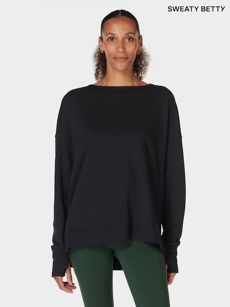 Sweaty Betty Black After Class Cross Back Sweatshirt (E94999) | £50