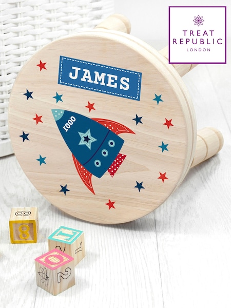 Personalised Kid’s Rocket Wooden Stool by Treat Republic (E95092) | £35
