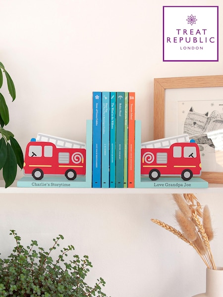 Kids Red Personalised Fire Engine Bookends by Treat Republic (E95093) | £25