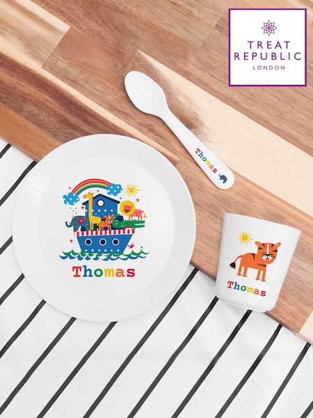 Kids Personalised Noahs Ark White Dinner Set by Treat Republic (E95097) | £24