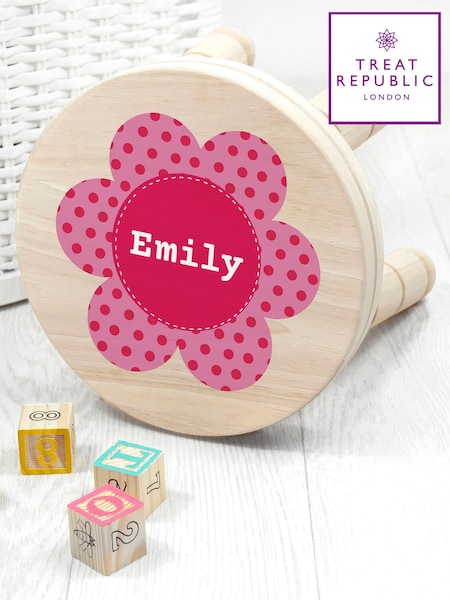 Personalised Kid’s Flower Wooden Stool by Treat Republic (E95102) | £35