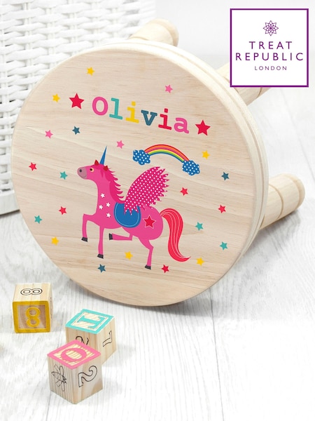 Kids Personalised Unicorn Wooden Stool by Treat Republic (E95116) | £35