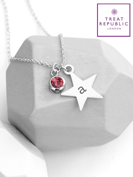 Treat Republic Tone Personalised Star with Birthstone Crystal Necklace (E95118) | £29