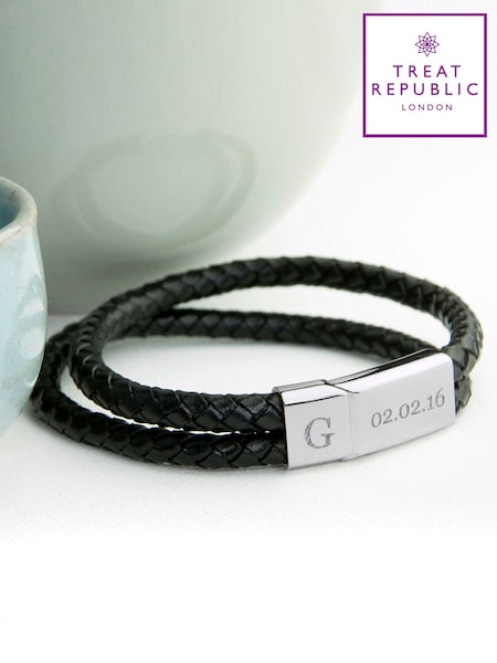 Treat Republic Personalised Dual Leather Black Bracelet (E95124) | £30