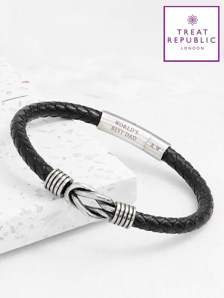 Treat Republic Personalised Mens Infinity Knot Leather Black Bracelet (E95129) | £35