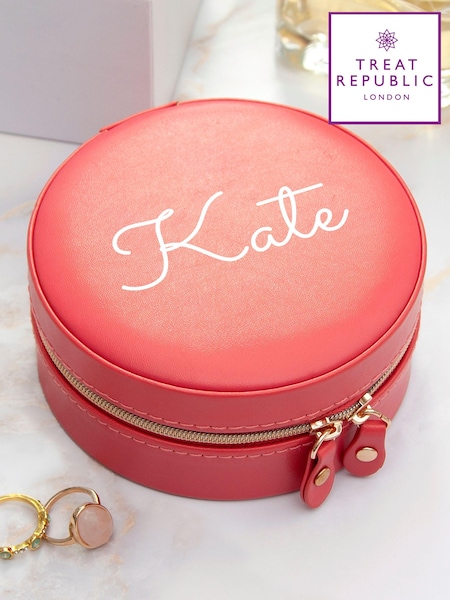 Treat Republic Personalised Pink Coral Round Jewellery Case (E95131) | £29