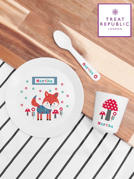 Personalised Kid's Little Fox Dinner Set by Treat Republic (E95132) | £24