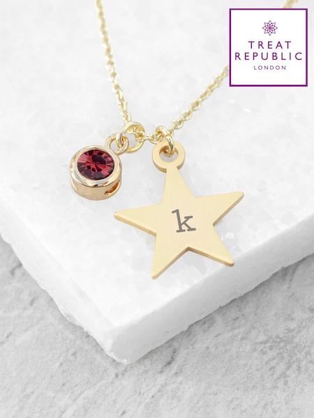 Treat Republic Tone Personalised Star with Birthstone Crystal Necklace (E95135) | £29