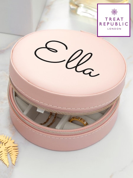 Treat Republic Pink Personalised Blush Round Jewellery Case (E95161) | £29