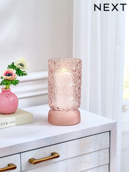 Pink Textured Glass Hurricane Candle Holder (E95174) | £18