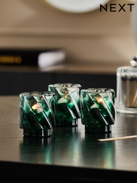 Green Ombré Swirl Glass Tea Light Holders (E95179) | £16