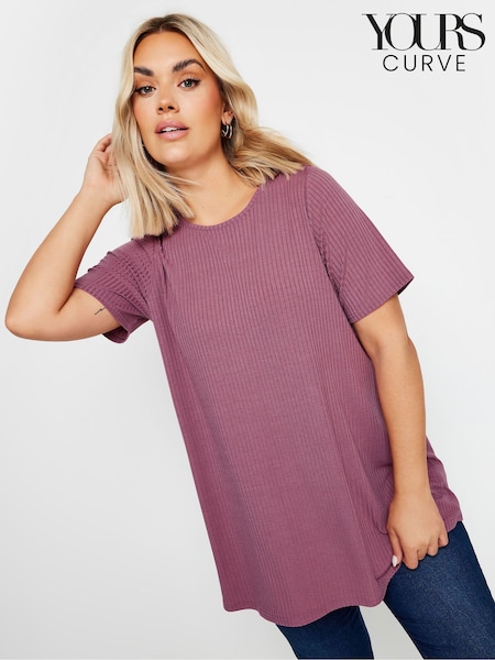 Yours Curve Pink Ribbed T-Shirt (E95253) | £20