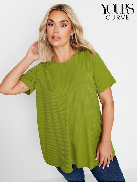 Yours Curve Green Ribbed T-Shirt (E95269) | £20