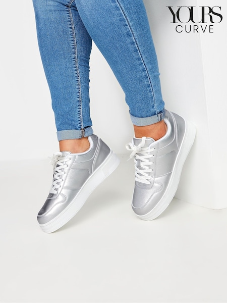 Yours Curve Silver Wide Fit Chunky Trainers (E95274) | £34