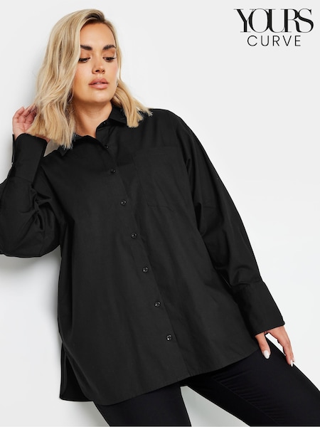 Yours Curve Black Oversized Poplin 100% Cotton Shirt (E95314) | £27