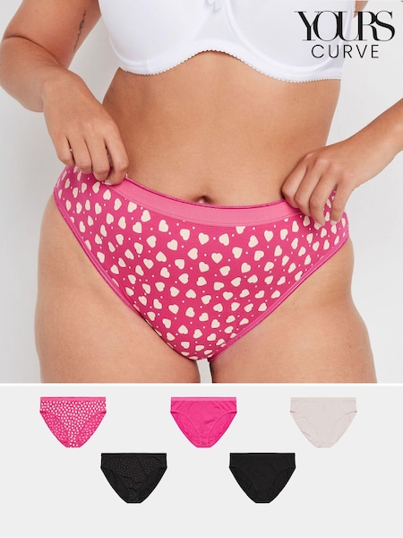 Yours Curve Pink High Leg Briefs 5 Pack (E95324) | £19