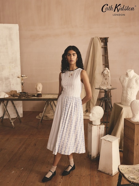 Cath Kidston Blue Floral 100% Cotton Sleeveless Dress (E95452) | £89