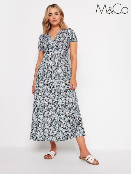 M&Co Black & Blue Floral Print Maxi Dress (E95479) | £39