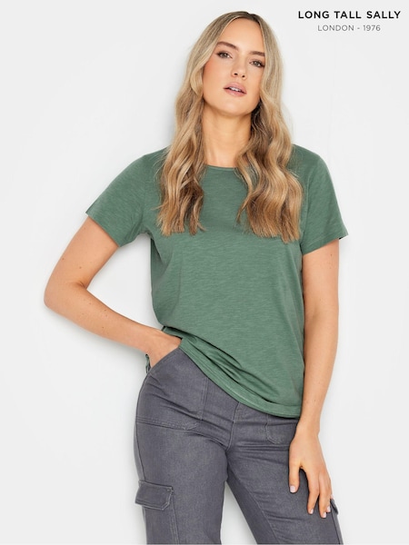 Long Tall Sally Green Short Sleeve Scoop Neck Slub 100% Cotton T-Shirt (E95491) | £16