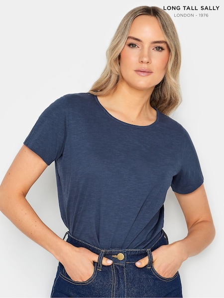 Long Tall Sally Blue Short Sleeve Scoop Neck Slub 100% Cotton T-Shirt (E95512) | £16