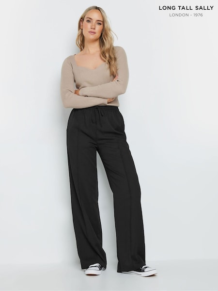 Long Tall Sally Black Tie Waist Wide Leg Trousers (E95514) | £39