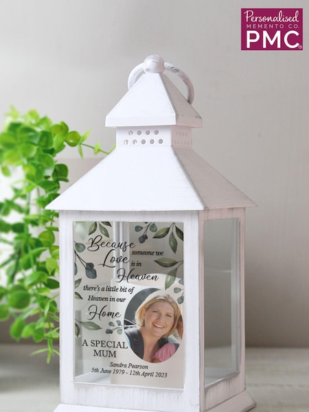 Personalised Botanical Memorial Photo Upload White Lantern by PMC (E95789) | £18