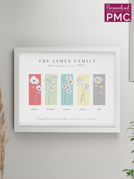Personalised Flower Of The Month Family Framed Print by PMC (E95790) | £18