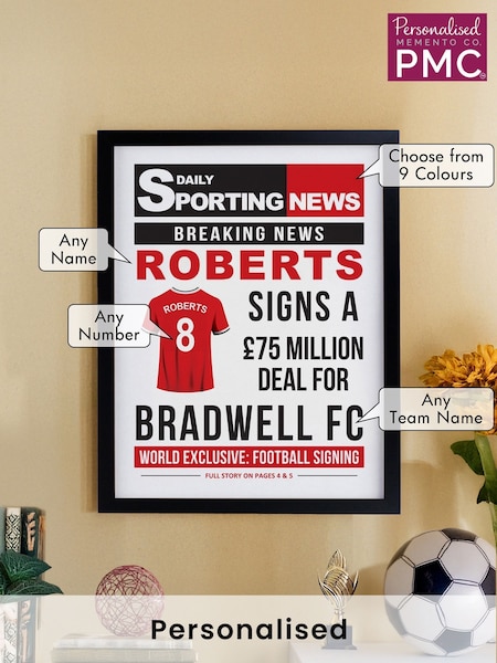 Personalised Football Signing Newspaper Framed Print by PMC (E95796) | £18
