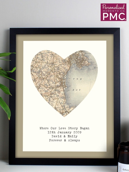 Personalised 1896 - 1904 Revised Map Heart Framed Print by PMC (E95800) | £25