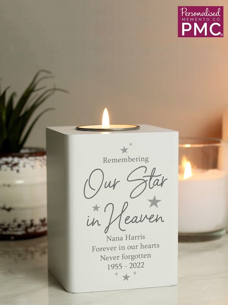 Personalised Our Star In Heaven Wooden Tea Light Candle Holder by PMC (E95803) | £18