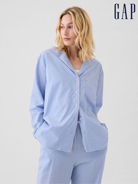 Gap Blue Stripe 100% Cotton Poplin Pyjama Top (E95933) | £30