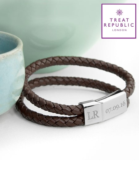 Treat Republic Personalised Mens Dual Leather Brown Bracelet (E96006) | £28