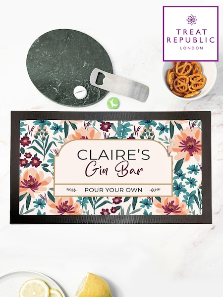 Floral Gin Black Bar Mat by Treat Republic (E96013) | £22