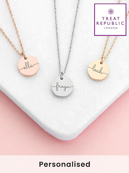 Treat Republic Silver Tone Personalised Disc Necklace (E96015) | £23