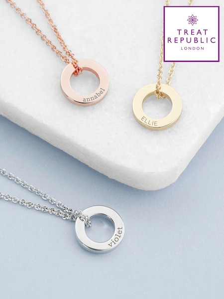 Treat Republic Silver Tone Personalised Mini Ring Necklace (E96020) | £23
