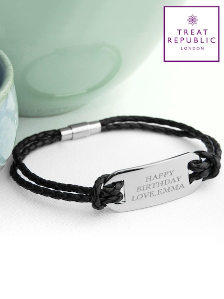 Treat Republic Mens Personalised Leather Black Bracelet (E96029) | £28