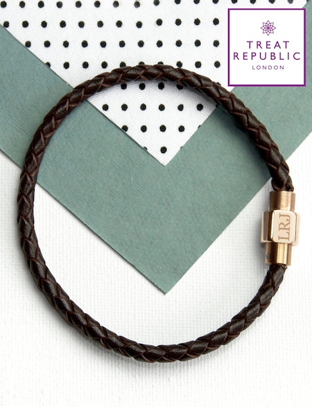 Treat Republic Personalised Gold Clasp Brown Bracelet (E96032) | £29