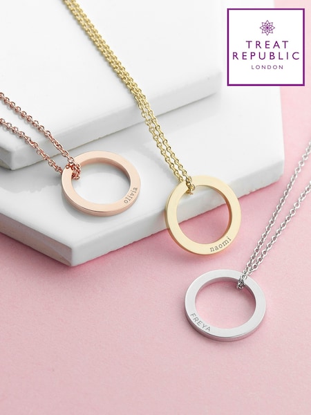 Silver - Treat Republic Silver Tone Personalised Family Ring Necklace