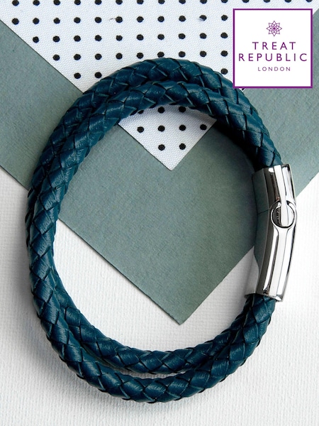 Treat Republic Green Personalised Teal Leather Bracelet (E96037) | £28