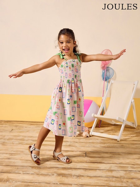 Joules Pretty As A Picture Cream Woven Bow Tie Dress (E96231) | £39 - £42