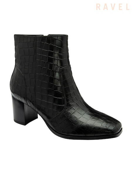 Ravel Black Leather Heeled Ankle Boots (E96351) | £100