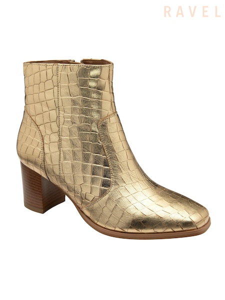 Ravel Gold Leather Heeled Ankle Boots (E96359) | £100