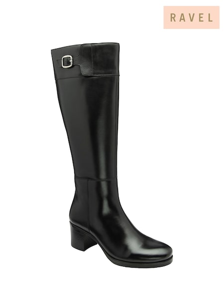 Ravel Black Leather Heeled Knee-High Boots (E96365) | £140
