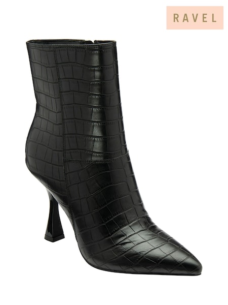 Ravel Black Croc-Print Pointed-Toe Ankle Boots (E96369) | £80