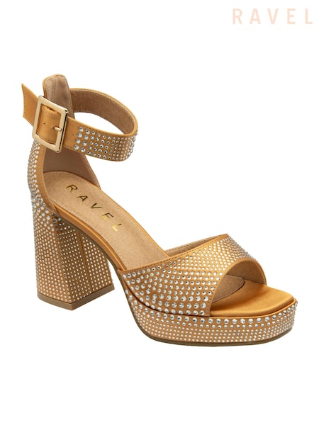 Ravel Gold Satin Heeled Sandals (E96384) | £65