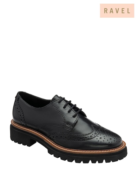 Ravel Black Leather Cleated-Sole Brogues (E96393) | £85