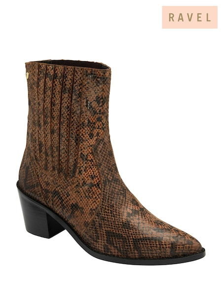 Ravel Brown Snake-Print Leather Ankle Boots (E96396) | £95