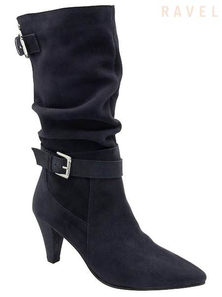 Ravel Blue Suede Pointed-Toe Mid-Calf Boots (E96402) | £115